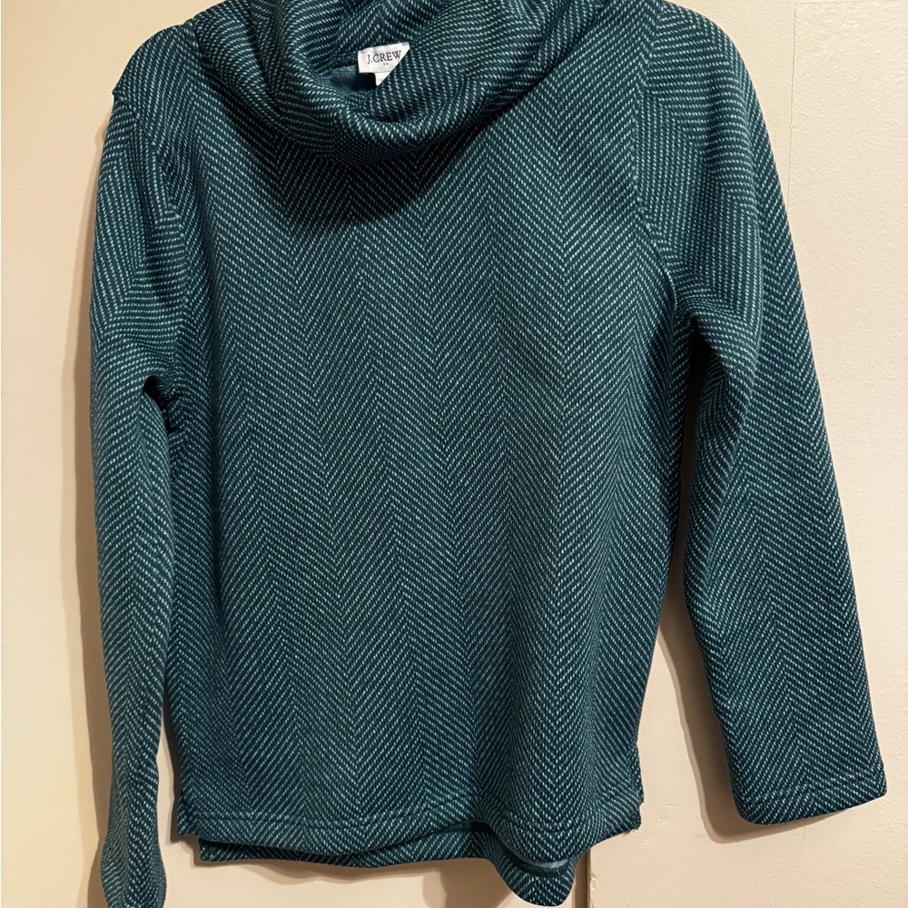 J. Crew Teal Herringbone Cowl Neck Sweater